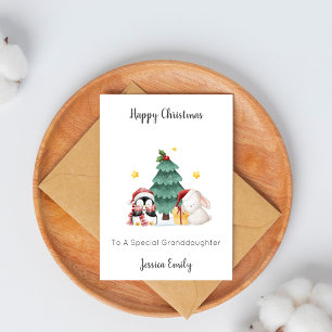 Granddaughter Penguin Rabbit Christmas Holiday Card
