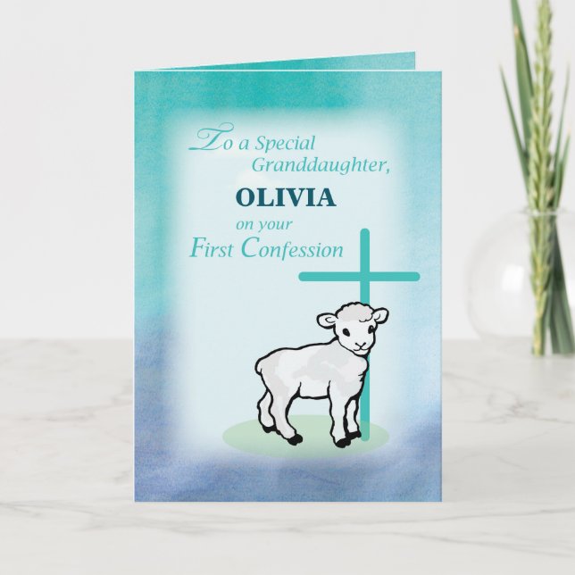 Granddaughter Personalize Name First Confession Card (Front)