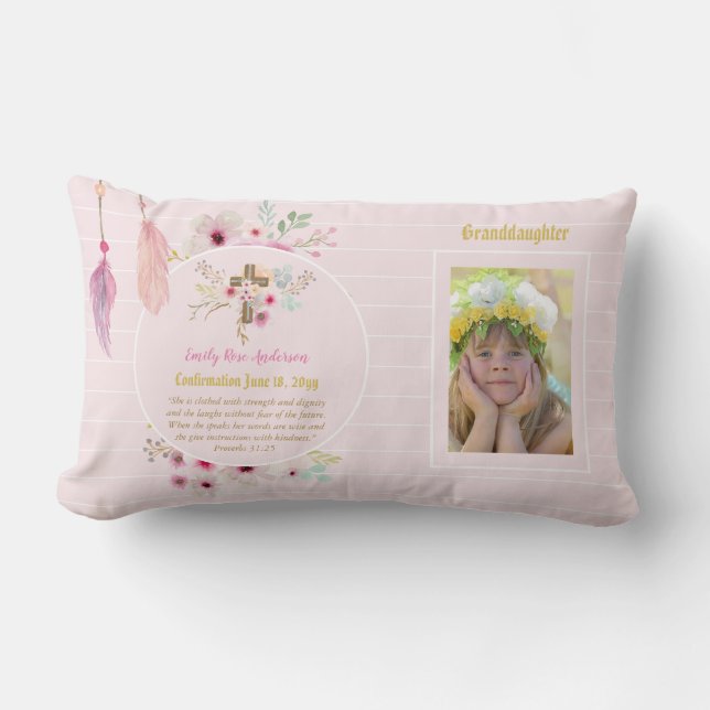 Granddaughter PHOTO Confirmation or Holy Communion Lumbar Pillow (Front)