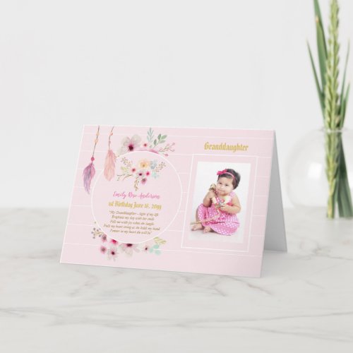 Granddaughter PHOTO POEM Card Pink Flowers