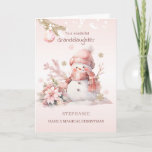 Granddaughter Pink Christmas Snow Girl  Holiday Card<br><div class="desc">Christmas card with pink little snow girl and poinsettia.</div>
