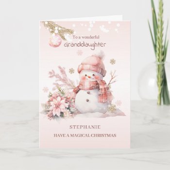 Granddaughter Pink Christmas Snow Girl  Holiday Card by IrinaFraser at Zazzle