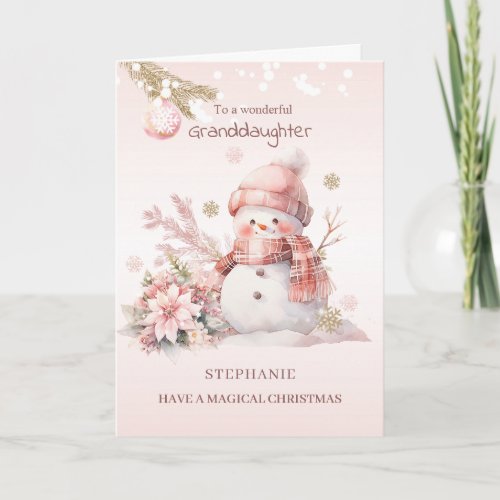 Granddaughter Pink Christmas Snow Girl  Holiday Card