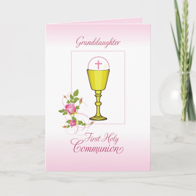 Granddaughter Pink First Holy Communion, Chalice Card (Front)