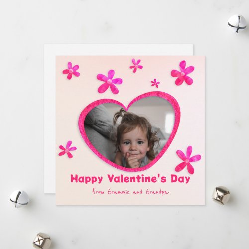 Granddaughter Pink Flowers Valentines Day Photo Holiday Card