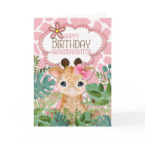 Granddaughter Pink Jungle Giraffe Themed Birthday Card