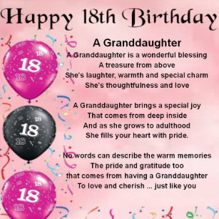 Granddaughter Poem 18th Birthday Metal Ornament