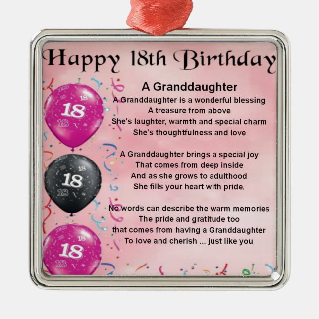 Granddaughter Poem - 18th Birthday Metal Ornament (Front)