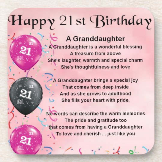 Granddaughter Poem - 21st Birthday Coaster | Zazzle.com