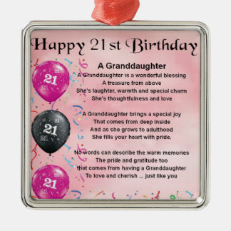 Granddaughter Poem - 21st Birthday Metal Ornament