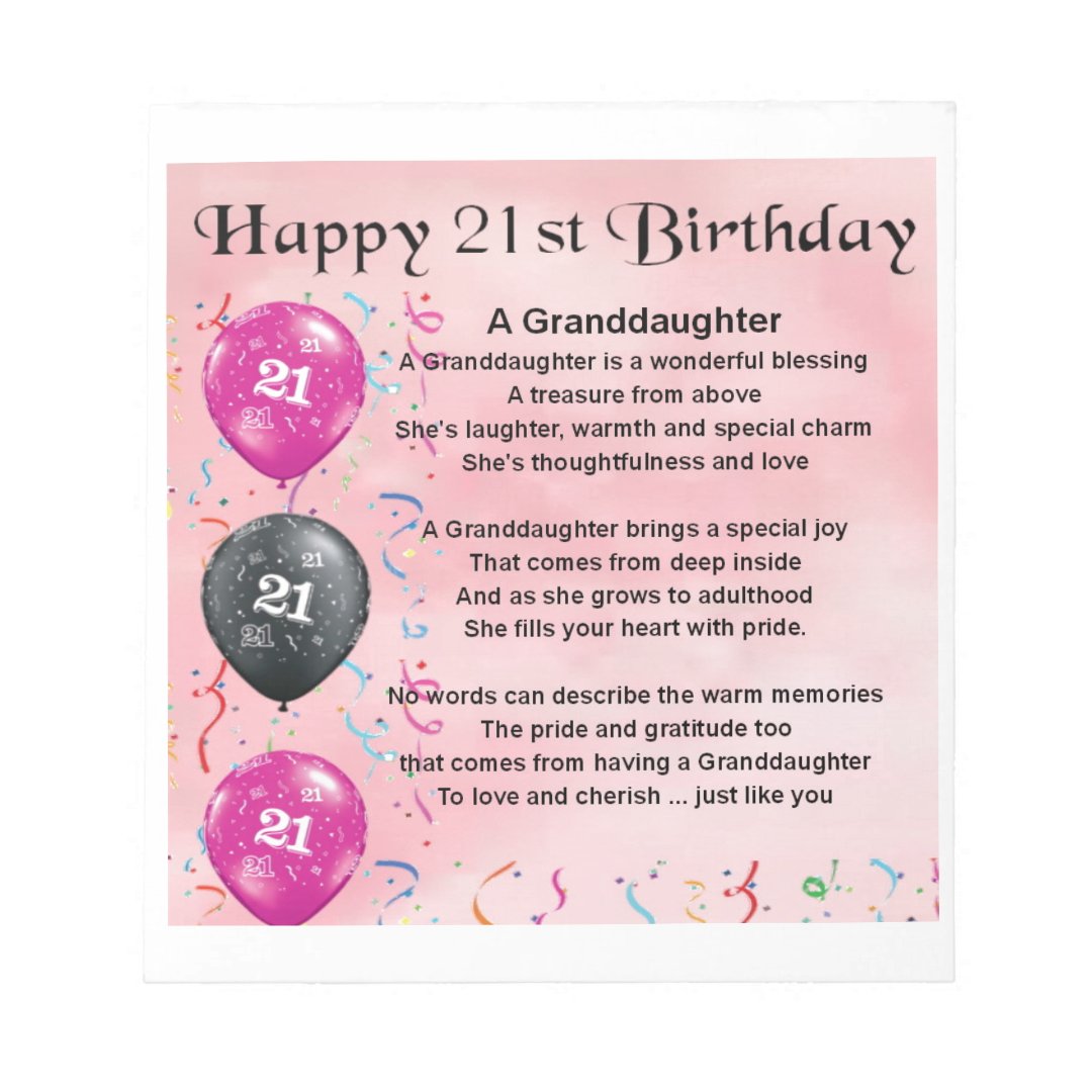 Granddaughter Poem - 21st Birthday Notepad | Zazzle