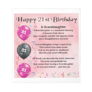 Granddaughter Poem - 21st Birthday Notepad