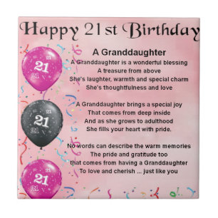 Granddaughter Poem - 21st Birthday Tile