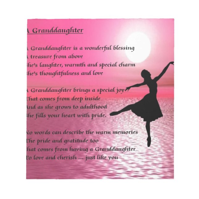 Granddaughter Poem - ballerina Notepad (Front)
