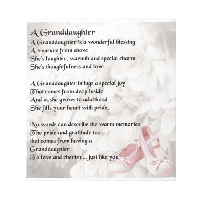 Granddaughter Poem - Ballet Shoes Design Notepad (Front)