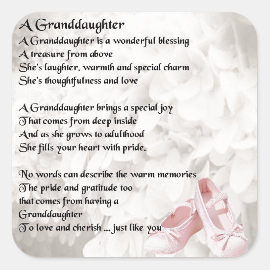 Granddaughter Poem - Ballet Shoes Design Square Sticker | Zazzle.com