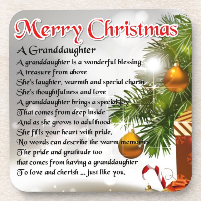 Granddaughter Poem - Christmas Design Beverage Coaster (Front)