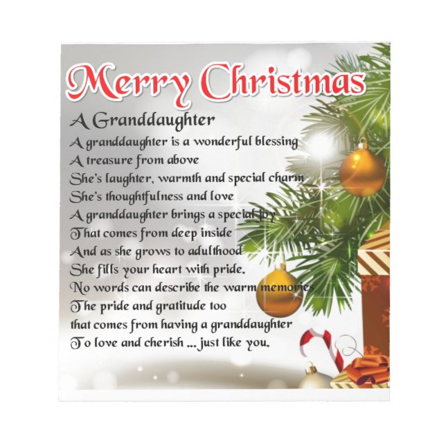 Granddaughter Poem - Christmas Design Notepad (Front)
