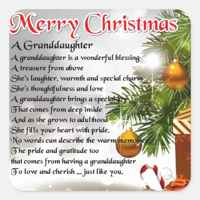 Granddaughter Poem - Christmas Design Square Sticker (Front)
