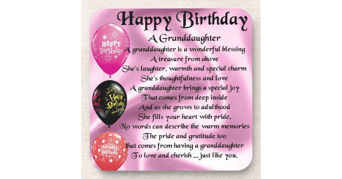 Granddaughter Poem - Happy Birthday Design Drink Coaster | Zazzle