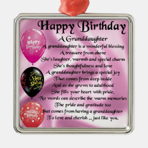 Granddaughter Poem - Happy Birthday Design Metal Ornament