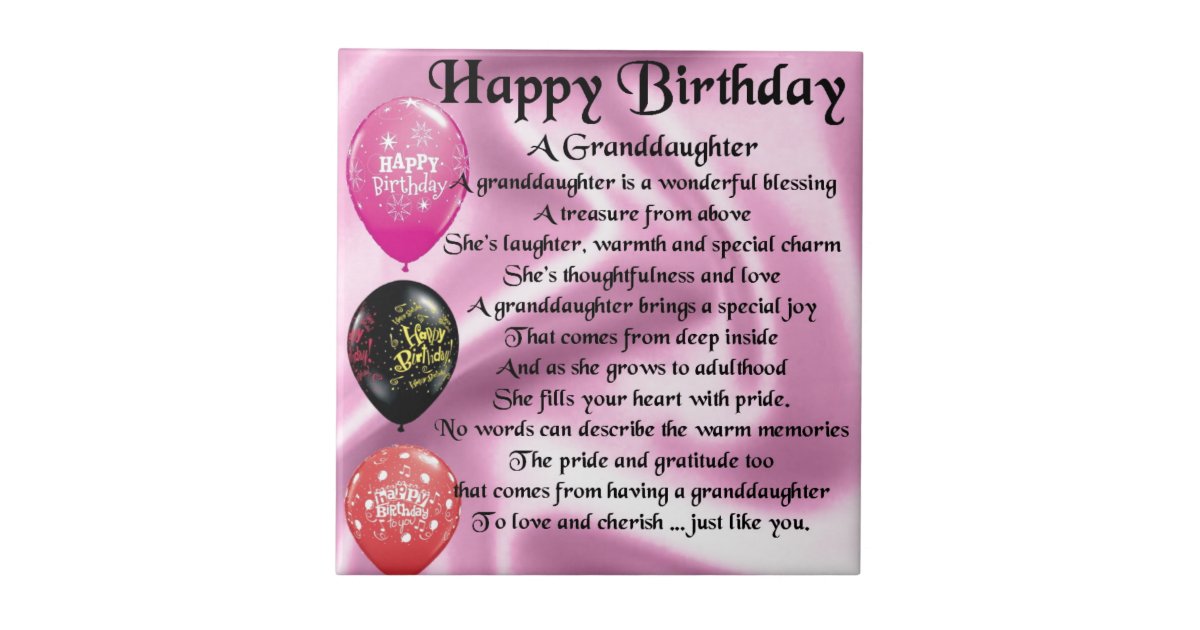 Granddaughter Poem Happy Birthday Design Tile