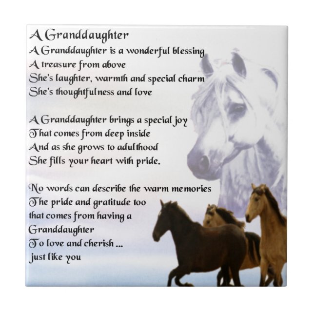Granddaughter Poem - Horses Design Ceramic Tile (Front)