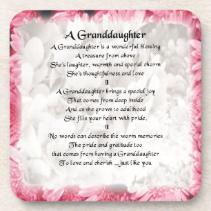Granddaughter Poem - Pink Floral Design Drink Coaster