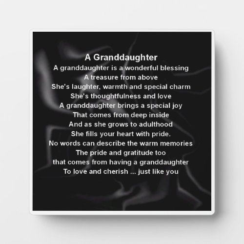Granddaughter Poem Plaque _ Black Silk  Design