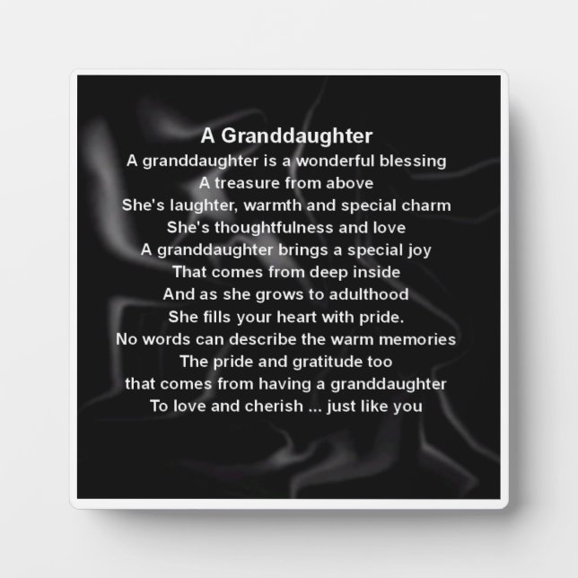 Granddaughter Poem Plaque - Black Silk  Design (Front)