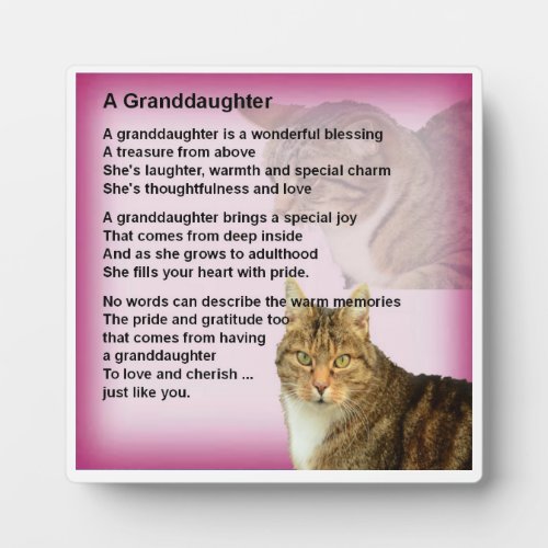 Granddaughter Poem Plaque _  Cat  Design