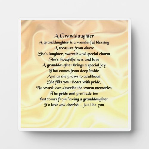 Granddaughter Poem Plaque _ Cream Silk  Design
