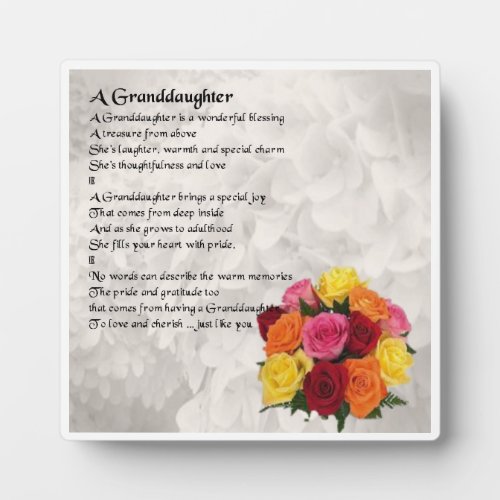 Granddaughter Poem Plaque _ Flowers  Design