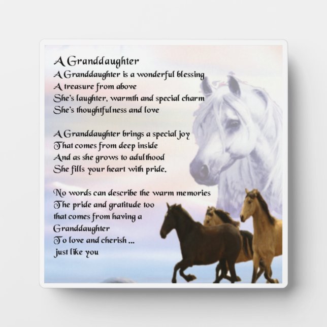 Granddaughter Poem Plaque - Horses   Design (Front)