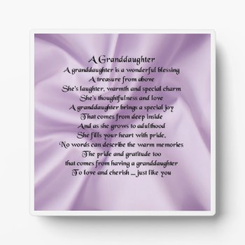 Granddaughter Poem Plaque - Lilac Silk  Design by Lastminutehero at Zazzle