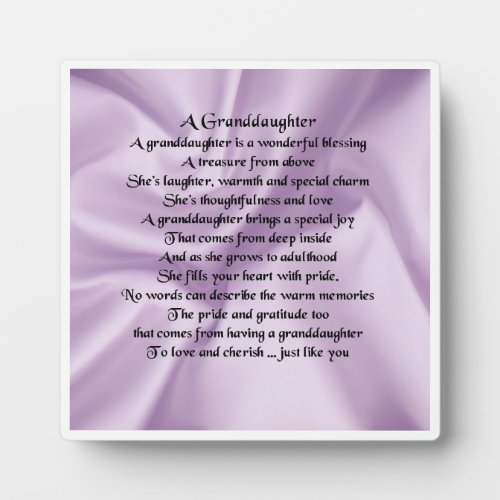 Granddaughter Poem Plaque _ Lilac Silk  Design