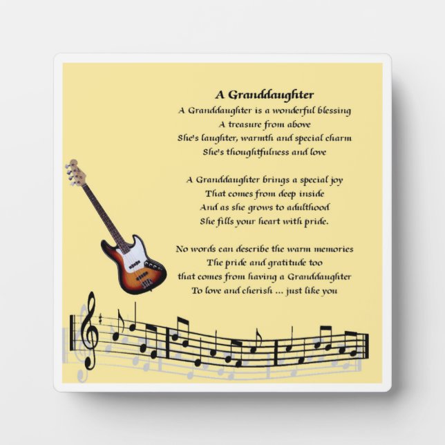 Granddaughter Poem Plaque - Music  Design (Front)