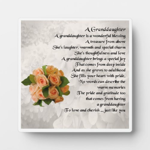 Granddaughter Poem Plaque _ Peach Roses  Design