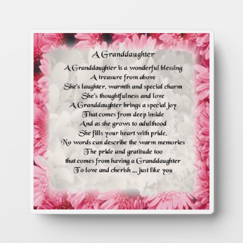 Granddaughter Poem Plaque _ Pink Floral  Design