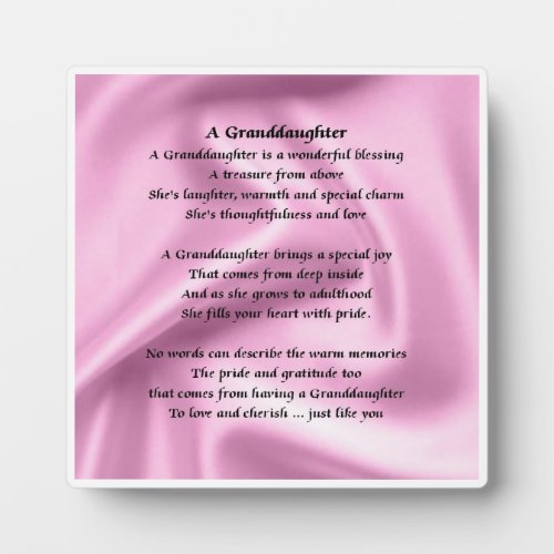 Granddaughter Poem Plaque  _  Pink Silk Design