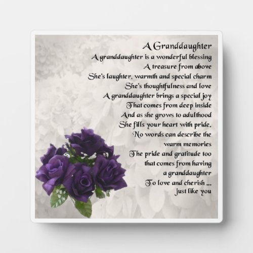 Granddaughter Poem Plaque  _  Purple  Roses Design