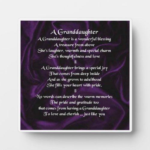 Granddaughter Poem Plaque  _  Purple  Silk Design