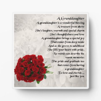 Granddaughter Poem Plaque  -  Red  Roses Design by Lastminutehero at Zazzle