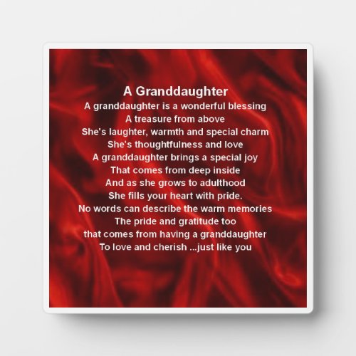 Granddaughter Poem Plaque  _  Red  Silk Design