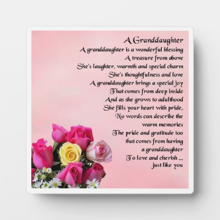 Granddaughter Poem Plaque  -   Roses Design