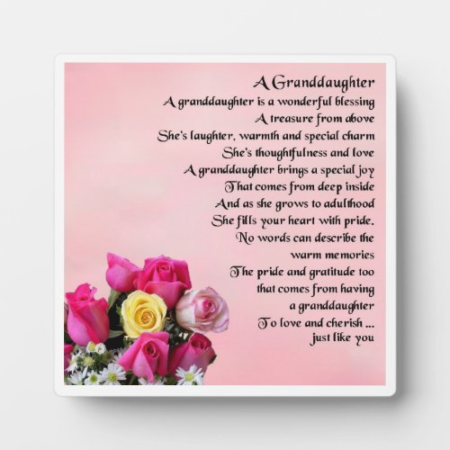 Granddaughter Poem Plaque  _   Roses Design