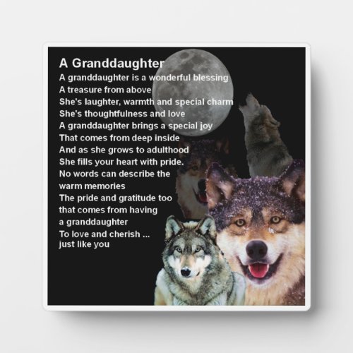 Granddaughter Poem Plaque  _   Wolf  Design