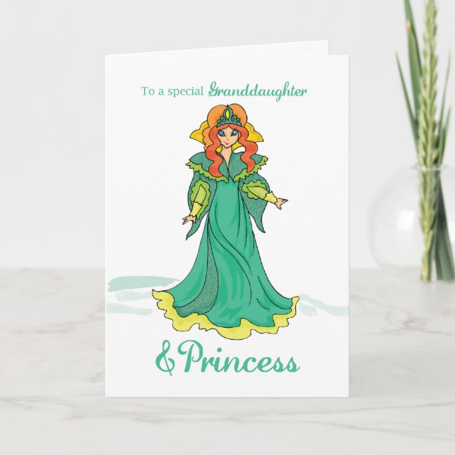 Granddaughter Princess Birthday, Green Card (Front)