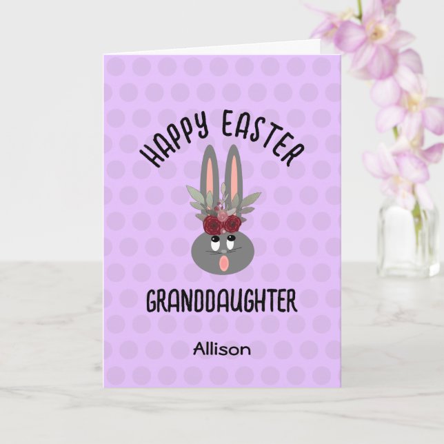 Granddaughter Purple Easter Bunny Personalized Card (Orchid)