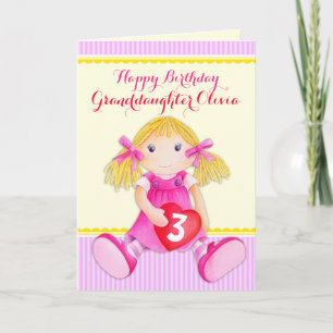 Granddaughter rag doll third birthday card